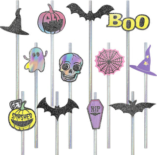 36Pcs Iridescent Pastel Halloween e Ghost BOO Bat Straw Set  1