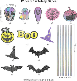 36Pcs Iridescent Pastel Halloween e Ghost BOO Bat Straw Set  2