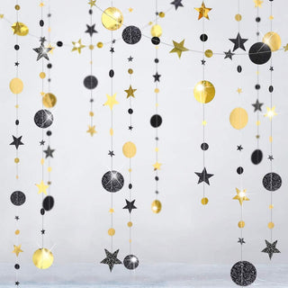 Glitter Black and Gold Moons and Stars Garlands Backdrop (39ft)  1