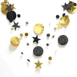 Glitter Black and Gold Moons and Stars Garlands Backdrop (39ft)  2