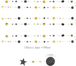 Glitter Black and Gold Moons and Stars Garlands Backdrop (39ft)  5