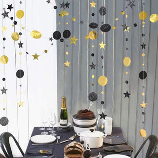 Glitter Black and Gold Moons and Stars Garlands Backdrop (39ft)  6