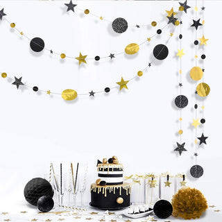 Glitter Black and Gold Moons and Stars Garlands Backdrop (39ft)  7