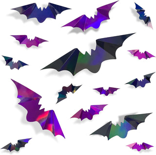 Halloween 3D Iridescent Black & Purple Paper Bats Wall Decor (72Pcs) 1