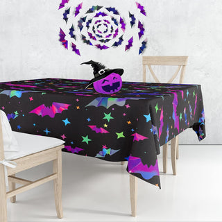 Iridescent Halloween Bat Tablecloth in Black and Purple (54"x108") 1