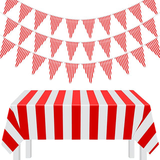 50x70inch Circus Birthday Party Decor Red White Striped Disposable Tablecloth 1