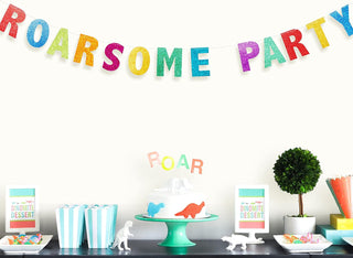 Glitter Colorful Dinosaur Theme Roarsome Party Banner 1
