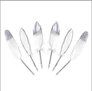 Silver and White Feather Pens for Party Reception (6pcs)  1