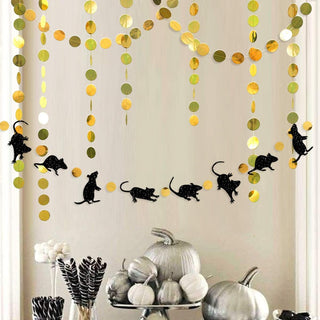 Halloween Party Gold Circle Dot Garland with Black Glitter Mice (33Ft) 2