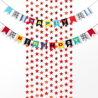  Racing Car Birthday Banner with Star Garlands Backdrop (8pcs) 1