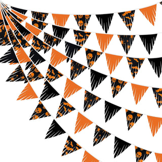 Halloween Orange Black Flag Banner with Spider, Skull & Bats (32Ft) 1