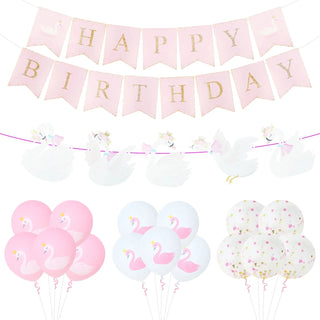 Swan Happy Birthday Balloons and Banners Set (32pcs) 1