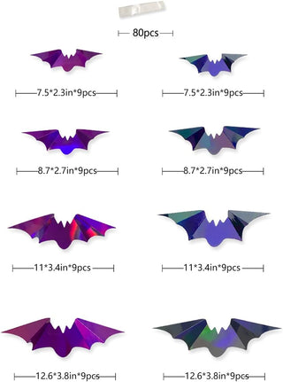 Halloween 3D Iridescent Black & Purple Paper Bats Wall Decal (72Pcs) 6