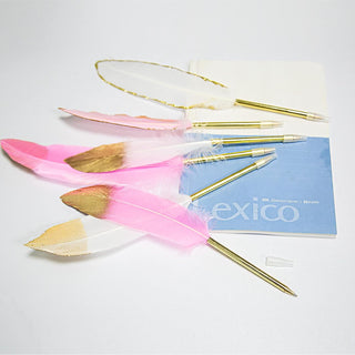 Pink, White and Gold Feather Pens for Wedding Party Reception (6pcs)  2