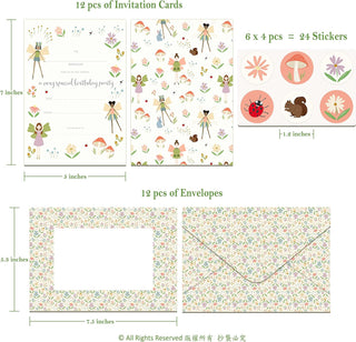 Pastel Woodland Fairy Invitation Cards with Envelope and Stickers Set (12Pcs) 3
