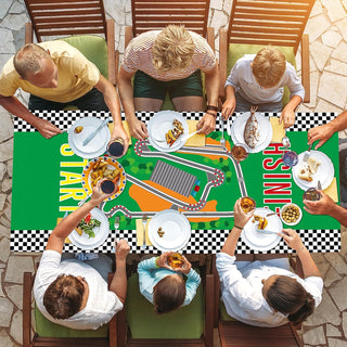 Racing Car Tablecloth in Green, Black and White (9X5ft)  3