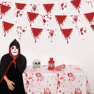 Halloween Flag Banner with Red Bloody Handprint & Footprint (32Ft) 4