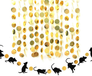Halloween Party Gold Circle Dot Garland with Black Glitter Mice (33Ft) 1
