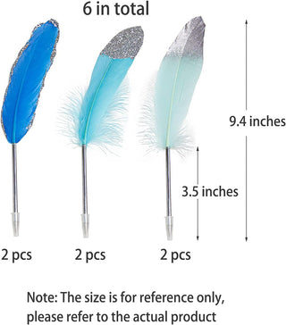 Silver and Blue Feather Pens for Party Reception (6pcs) 3