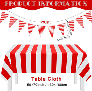 50x70inch Circus Birthday Party Decor Red White Striped Disposable Tablecloth 3