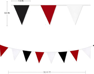 32Ft Fabric Red Black White Triangle Flag Halloween Party Decorations 3