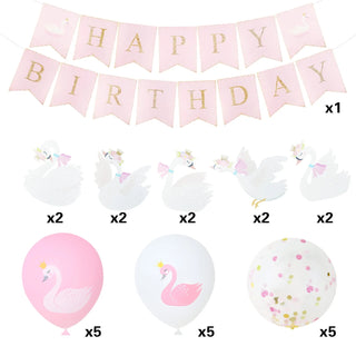 Swan Happy Birthday Balloons and Banners Set (32pcs) 7