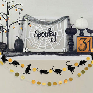 Halloween Party Gold Circle Dot Garland with Black Glitter Mice (33Ft) 3
