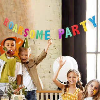 Glitter Colorful Dinosaur Theme Roarsome Party Banner 4