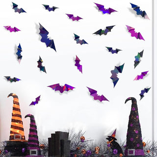 Halloween 3D Iridescent Black & Purple Paper Bats Wall Decor (72Pcs) 2
