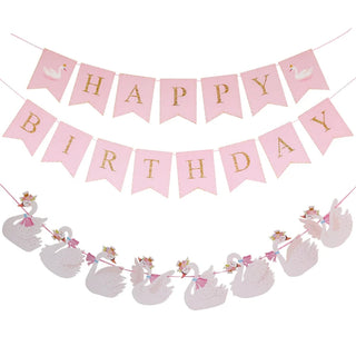 Swan Happy Birthday Balloons and Banners Set (32pcs) 3