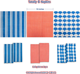 Independence Day Patriotic Fabric Napkins in Red Blue White (6pcs)  3