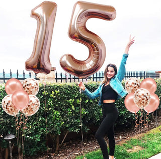 Rose Gold Number 15th Birthday Decoration 32Inch 51st Foil Balloons Set 1