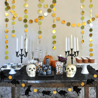 Halloween Party Gold Circle Dot Garland with Black Glitter Mice (33Ft) 4