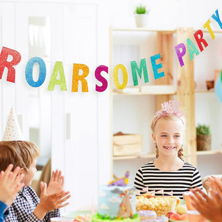 Glitter Colorful Dinosaur Theme Roarsome Party Banner 5