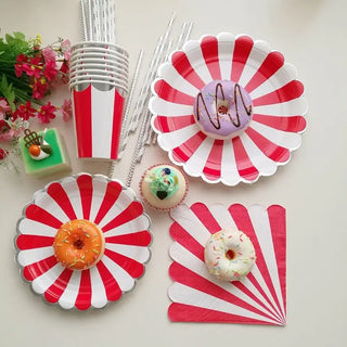 Red and White Striped Tableware Set (86pcs) 6