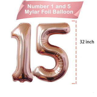 Rose Gold Number 15th Birthday Decoration 32Inch 51st Foil Balloons Set 3