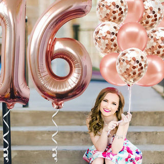 Number 16th Birthday Decoration Foil Balloons Set in Rose Gold main