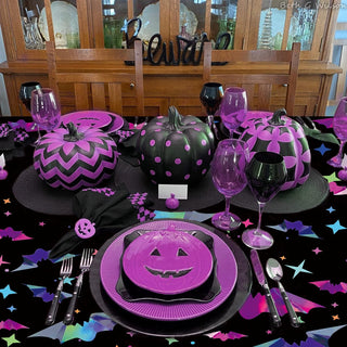 Iridescent Halloween Bat Tablecloth in Black and Purple (54"x108") 2