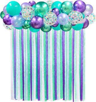 Mermaid Party Balloons and Ribbon Curtain in Teal and Purple  (197Ft) 1