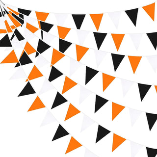 Halloween Fabric Flag Bunting Banner in Orange, Black & White (32Ft) 1