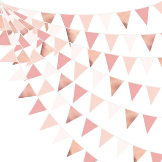 Baby Shower Decor Fabric Flag Banner in Rose Gold & Dusty Pink (32Ft) 1