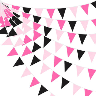 Hot Pink and Black Fabric Triangle Flag Banner (32Ft) 1