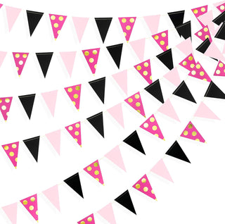 Polka Dot Party Paper Flag Banner in Rose Pink, Black & Pink(33Ft) 1