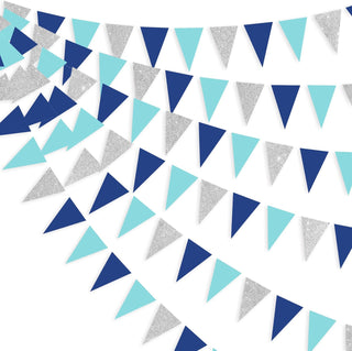 Paper Graduation Flags Banner in Navy Blue, Light Blue & Silver (30Ft) 1