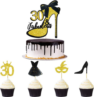 30th Birthday Cake Toppers Set in Gold and Black (33pcs) 1
