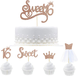33Pcs Rose Gold Sweet Sixteen Cupcake Topper 16th Birthday Cake Topper 1