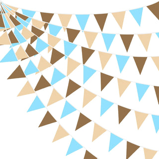 Brown and Blue Fabric Triangle Flag Bunting Garland (32Ft) 1
