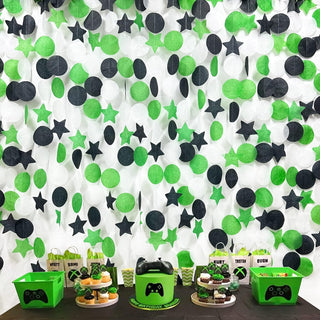 Soccer Party Big Star Circle Dots Garland in Green, Black & White (173Ft) 1