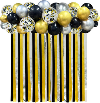 Fringe Hanging Ribbon Streamer Balloons Garland Backdrop in Silver Black Gold 197 ft 1