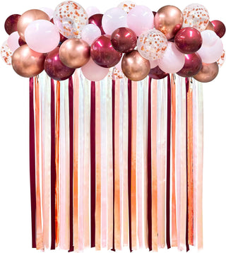 Burgundy and Rose Gold Balloons and Ribbon Streamers (43Pcs) 1
